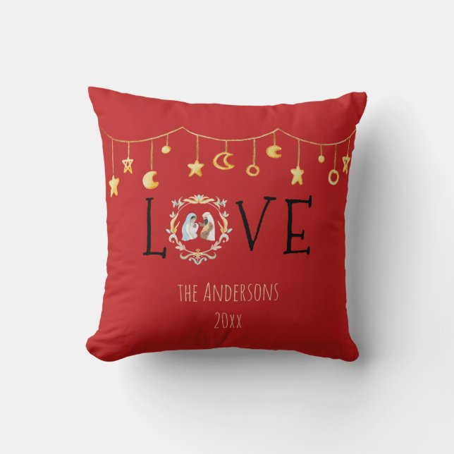 African American Nativity Christmas Card Throw Pillow (Front)