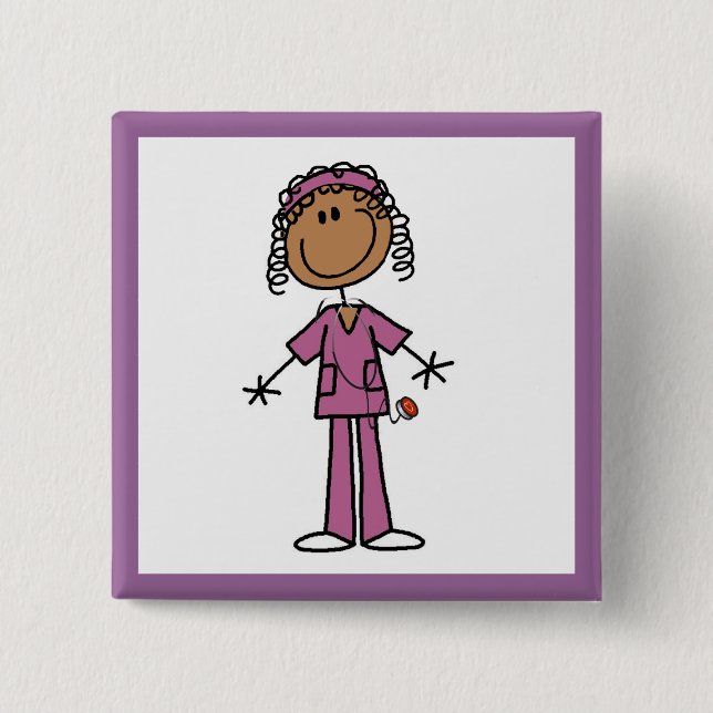 African American Nurse 2 Inch Square Button (Front)