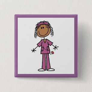 African American Nurse 2 Inch Square Button