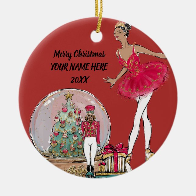 African American Nutcracker Ballet Dancer Ceramic Ornament (Front)