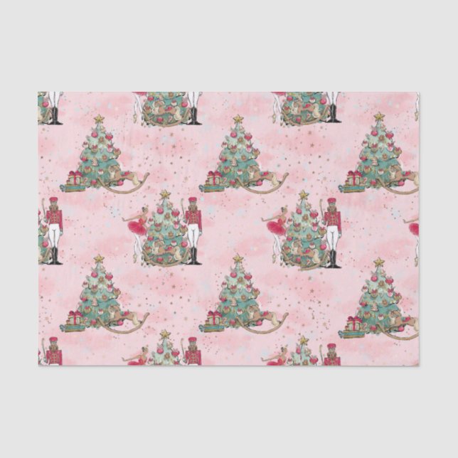 African American Nutcracker Ballet Pink Christmas Tissue Paper (Front)