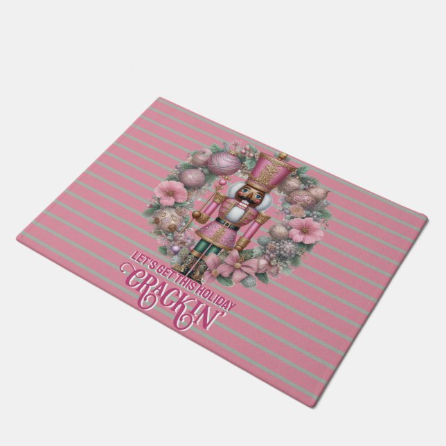 African American Nutcracker Pink Pastel Wreath Doormat (Angled)