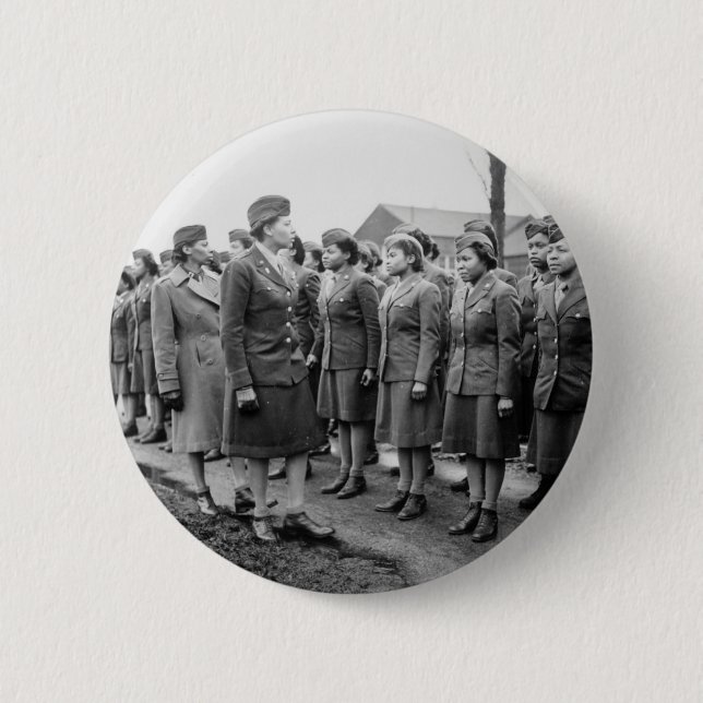 African American Office Inspects Troops 2 Inch Round Button (Front)
