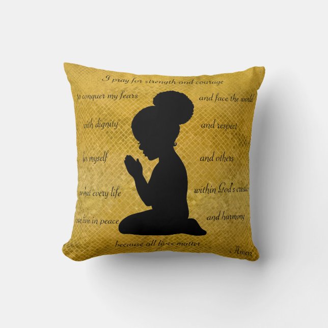 African American Pillow Child Praying Silhouette (Front)