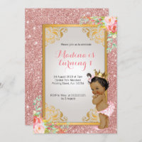 African American Pink 1st birthday invitations