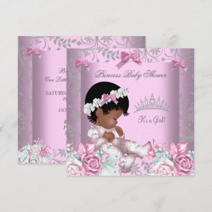 African American Pink and Grey Baby Shower Girl 3 Invitation