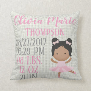 African American Pink Ballerina Ballet Dance Birth Throw Pillow