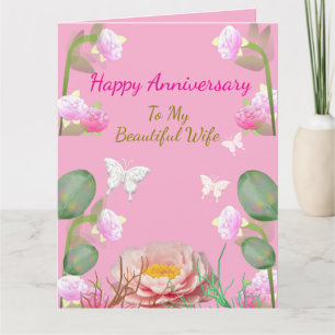 African American Pink Floral Anniversary  Card