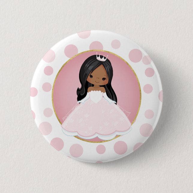 African American Pink Princess 2 Inch Round Button (Front)