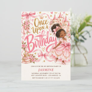 African American Pink Princess 4th Birthday Invitation