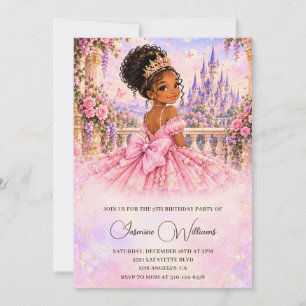 African American Pink Princess 5th Birthday Invitation
