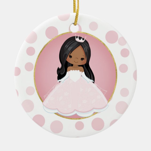 African American Pink Princess Ceramic Ornament (Front)