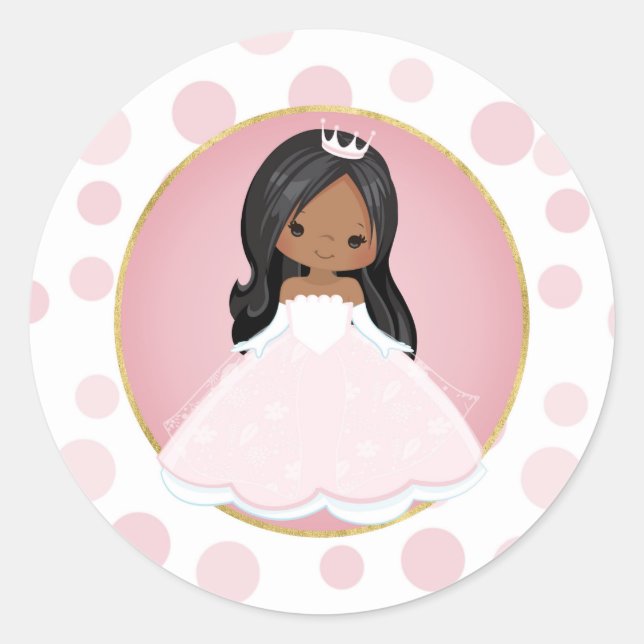 African American Pink Princess Classic Round Sticker (Front)