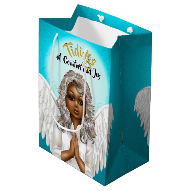 African American Praying Angel Medium Gift Bag (Front Angled)