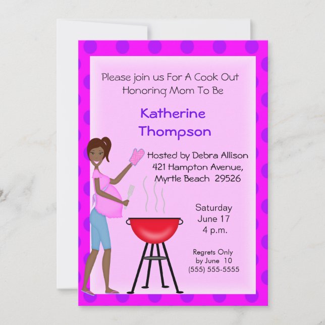African American Pregnant Mom Cookout  Invitation (Front)