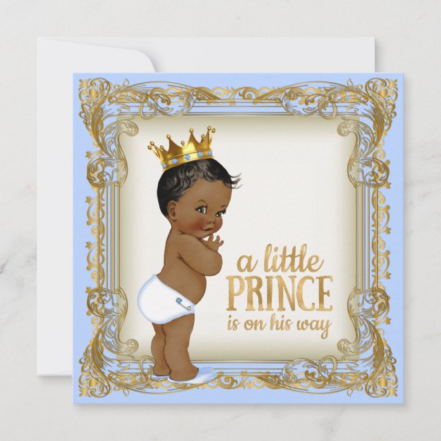 African American Prince Baby Shower Baby Blue Invitation (Front)