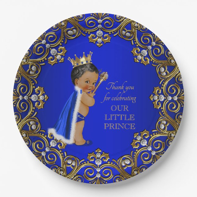 African American Prince Baby Shower Paper Plates (Front)