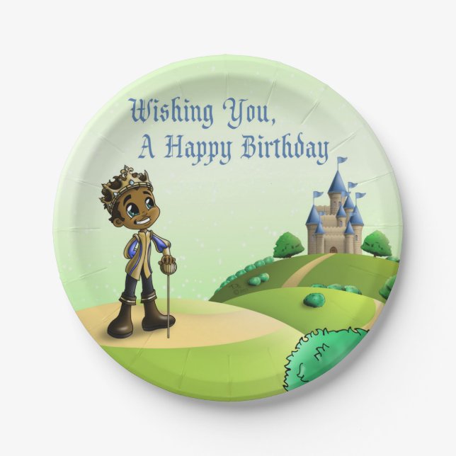 African American Prince Birthday Paper Plate (Front)