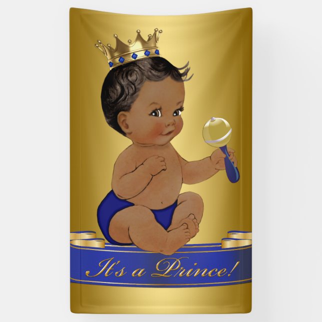 African American Prince Boy Baby Shower Banner (Vertical)
