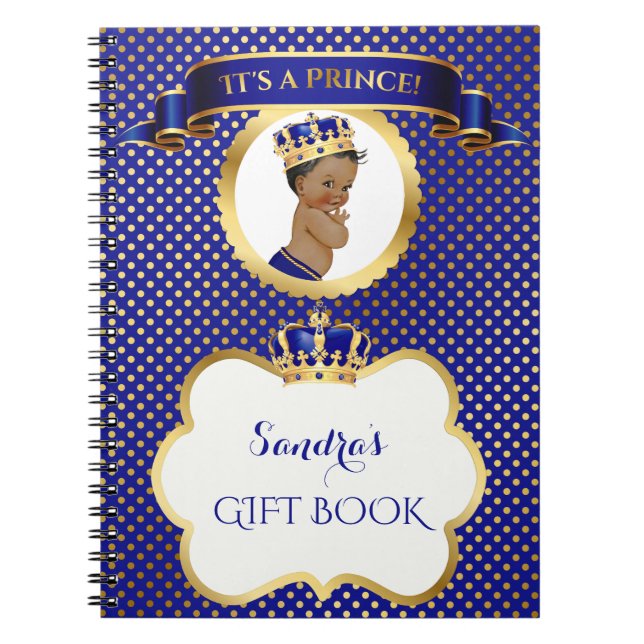 African American Prince Royal Blue Gold Gift Guest Notebook (Front)