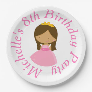 African American Princess and Dragon Birthday Paper Plate