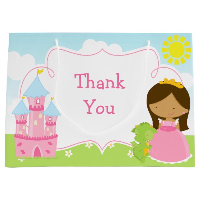 African American Princess and Dragon Thank You Large Gift Bag (Front)