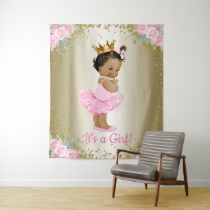 African American Princess Baby Shower Backdrop Tapestry