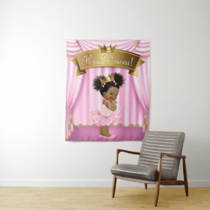 African American Princess Baby Shower Backdrops Tapestry