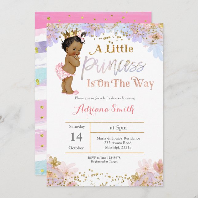 African American Princess Baby Shower Invitation (Front/Back)