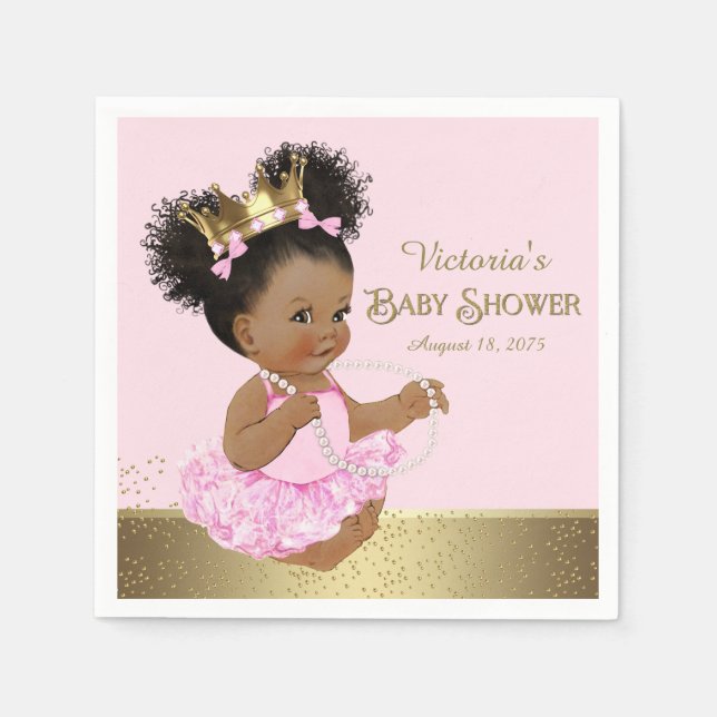 African American Princess Baby Shower Paper Napkin (Front)