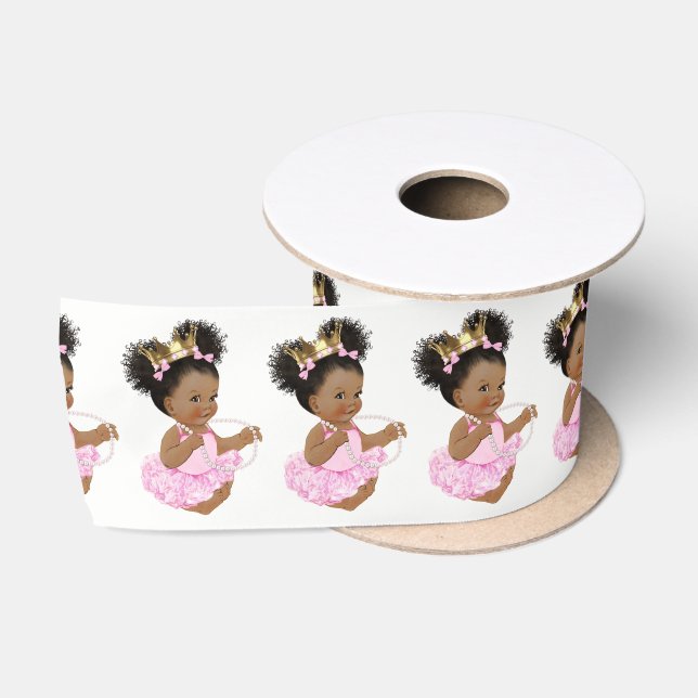 African American Princess Baby Shower Ribbon Satin Ribbon (Spool)