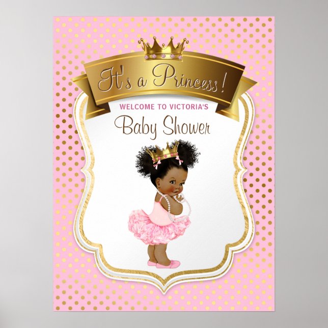African American Princess Baby Shower Sign (Front)