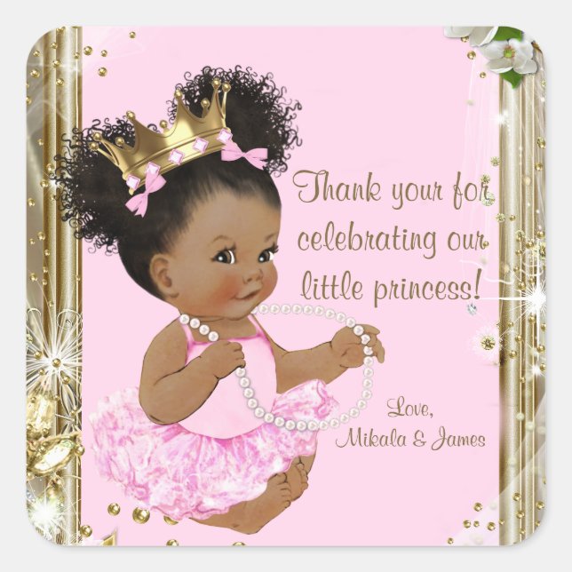 African American Princess Baby Shower Stickers (Front)
