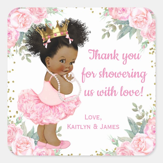 African American Princess Baby Shower Stickers (Front)