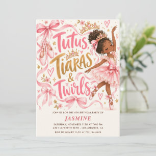 African American Princess Ballerina 4th Birthday Invitation