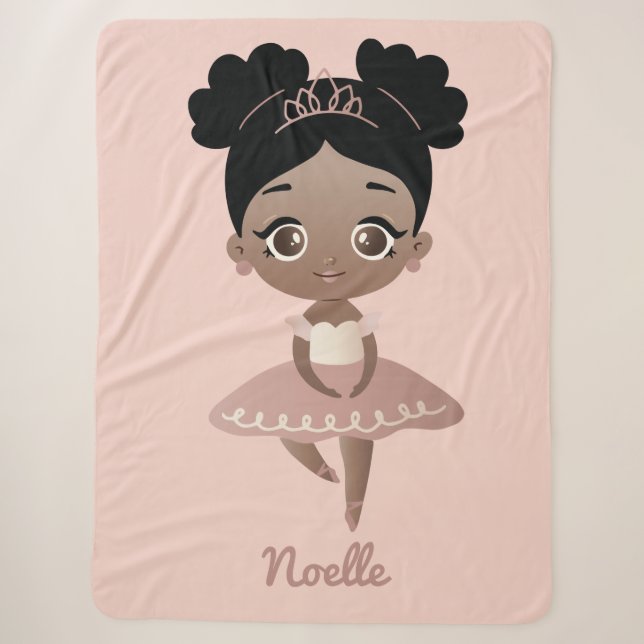 African American Princess Ballerina w/Crown, Pink Sherpa Blanket (Front)