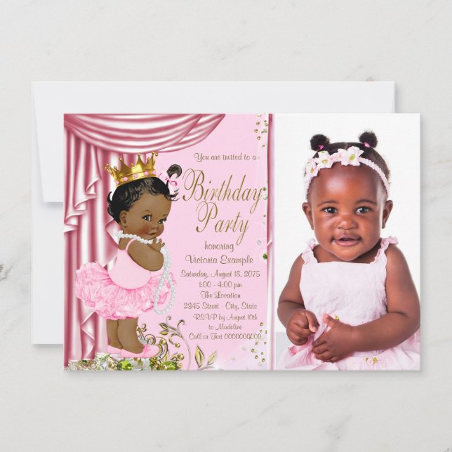 African American Princess Birthday Party Invitation (Front)