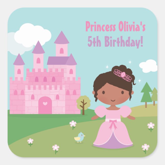 African American Princess Birthday Party Stickers (Front)