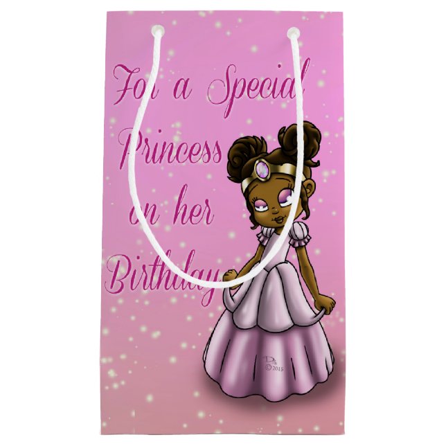 African American Princess Birthday Small Gift Bag (Front)