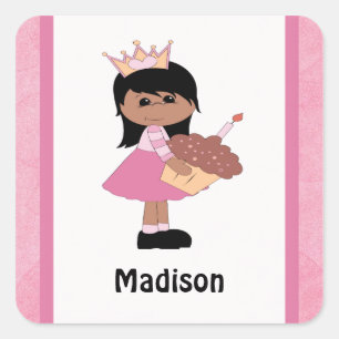 African American Princess Birthday Stickers
