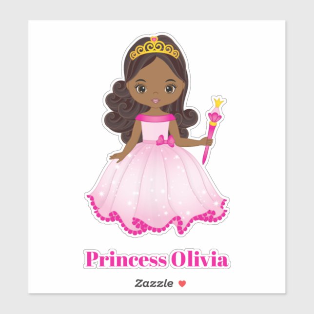 African American Princess Custom-Cut Vinyl Sticker (Sheet)
