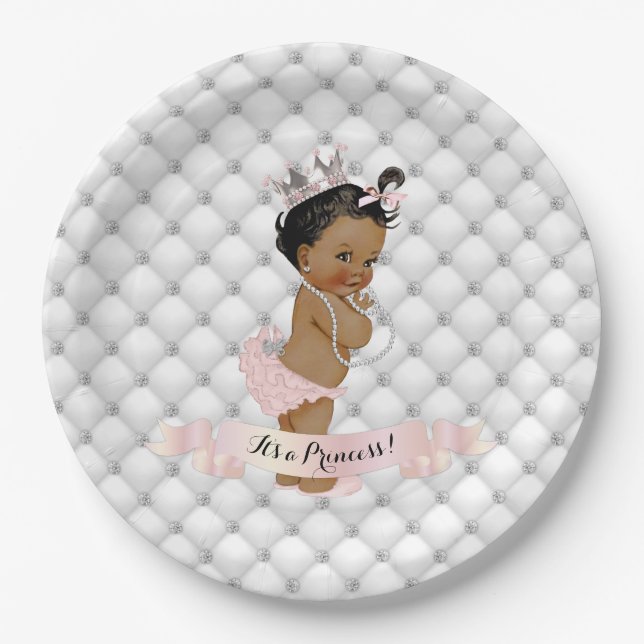 African American Princess Diamonds Blush Pink Paper Plate (Front)