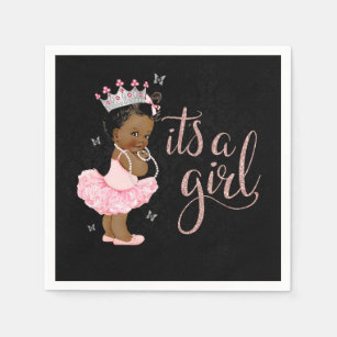 African American Princess Girl Baby Shower Napkin
