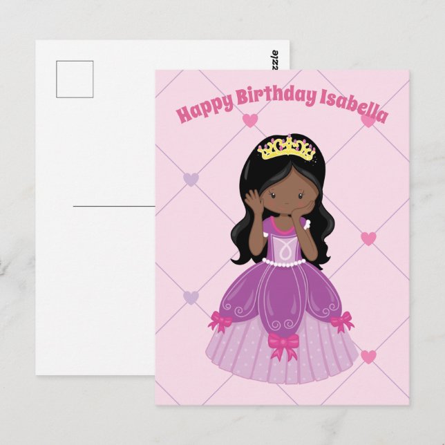 African American Princess Girl Custom Birthday Postcard (Front/Back)