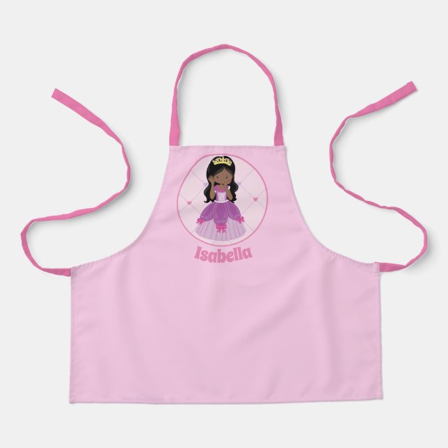 African American Princess Girl Pink Custom Kids Apron (Front)