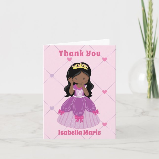 African American Princess Girl Pink Custom Kids Thank You Card (Front)