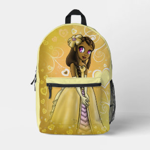 African American Princess Yellow Hearts Printed Backpack