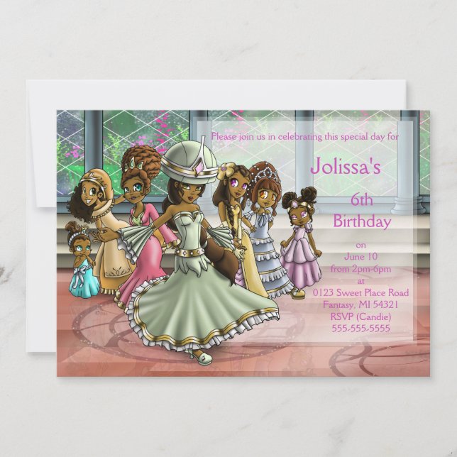 African American Princesses Birthday Party Invitation (Front)