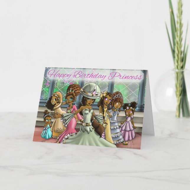 African American Princesses Colourful Birthday Card (Front)