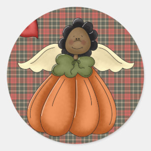 african american pumpkin angel classic round sticker